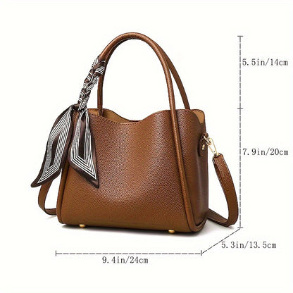 realaiot Fashion Solid Color Handbag, Retro PU Leather Tote Bag, Small Crossbody Bag For Women