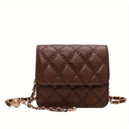 Argyle Quilted Crossbody Bag, Mini Chain Shoulder Bag, Women's PU Leather Handbag & Square Purse