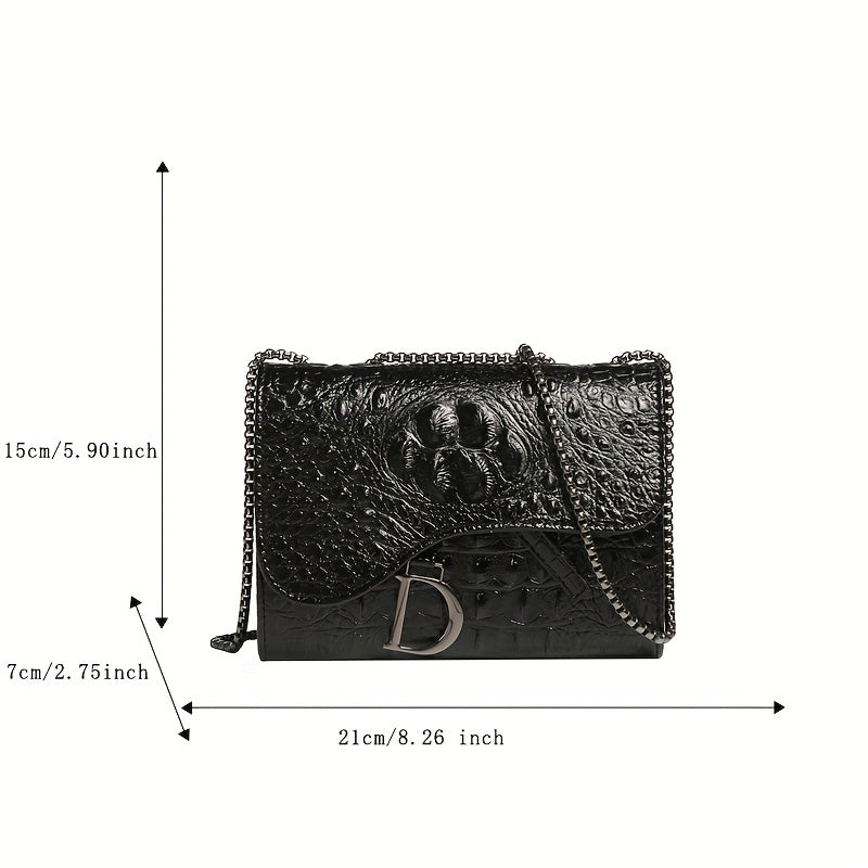 Mini Crocodile Print Crossbody Bag, Luxury Flap Shoulder Bag, Women's Elegant Handbag & Purse