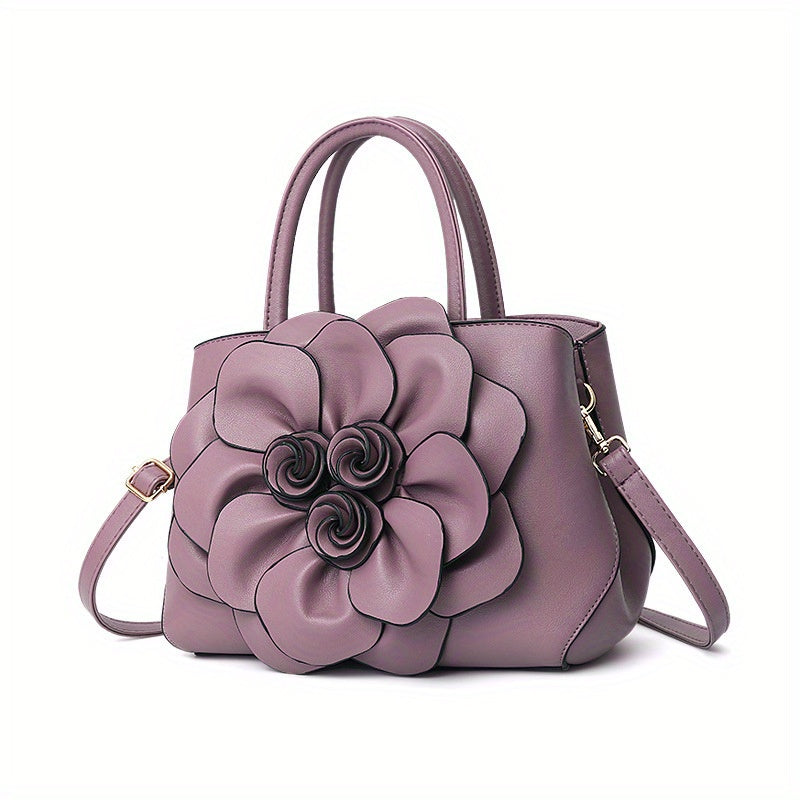 Elegant Flower Decor Tote Bag, Fashion Top Handle Satchel, Women's Casual Handbag, Shoulder Bag & Purse