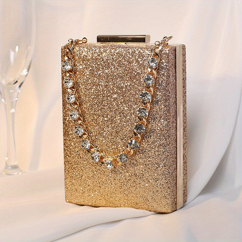 Stylish Rhinestone Evening Bag, Luxury Classic Glitter Minaudiere, Women's Trendy Elegant Jewelled Clutch & Purse