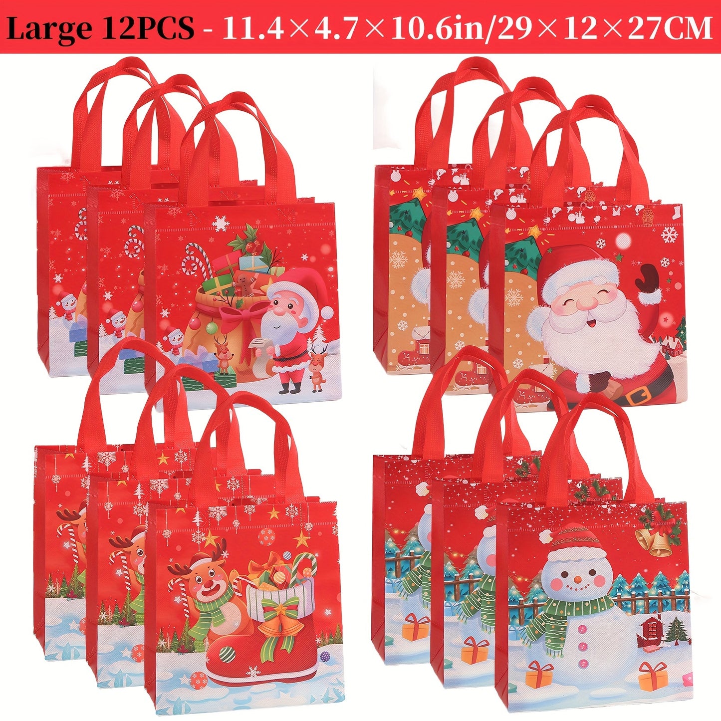 4/12pcs Large Reusable Christmas Gift Bags with Handles, Non-Woven Holiday Gift Bags, Christmas Treat Baskets & Party Supplies for New Year Gift Giving