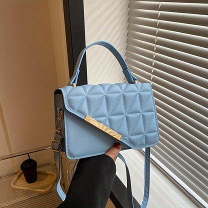 realaiot  Trendy Solid Color Square Shoulder Bag, All-Match Flap Crossbody Bag, All-Match Women's Textured Argyle Pattern Wallet