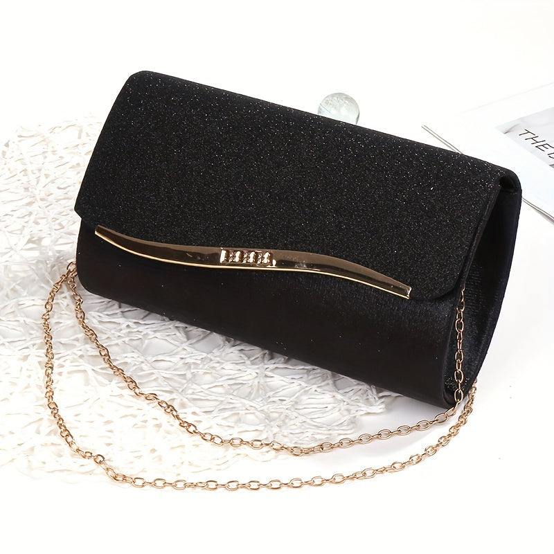 realaiot  Elegant Flap Evening Bag, Solid Color Chain Dinner Bag, Perfect Clutch For Prom, Wedding And Banquet