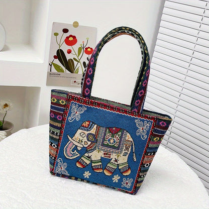 realaiot  Vintage Embroidered Canvas Satchel Bag, Lightweight Handbag, Trendy Bag For Travel