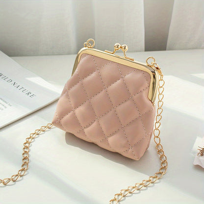 Mini Quilted Chain Crossbody Bag, Fashion Kiss Lock Coin Purse, Women's PU Leather Lipstick Bag