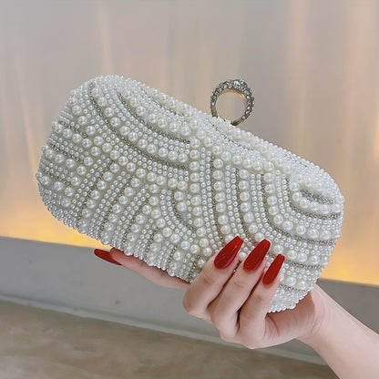 realaiot  Elegant Pearl Rhinestone Clutch, Glitter Dinner Clutch Purse, Classic Banquet Handbag For Wedding Party Prom