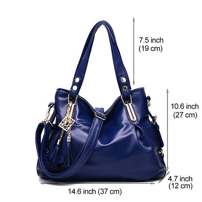 Tassel Decor Hand Bag, Large Capacity Soft Leather Shoulder Bag, Stylish Solid Color Crossbody Purse