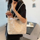 Flower Embroidery Lace Straw Bag, Women's Woven Shoulder Bag, Fashion Summer Beach Handbag