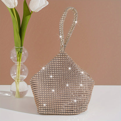 realaiot  Rhinestone Evening Bag, Glitter Prom Purse, Triangle Designer Clutch Bag For Party Wedding