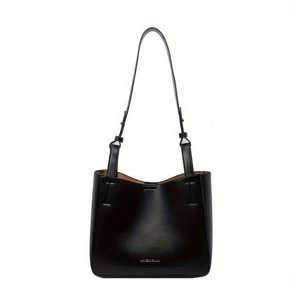 Trendy Small Shoulder Bag, Vegan Leather Bucket Bag, Simple Handbag For Women