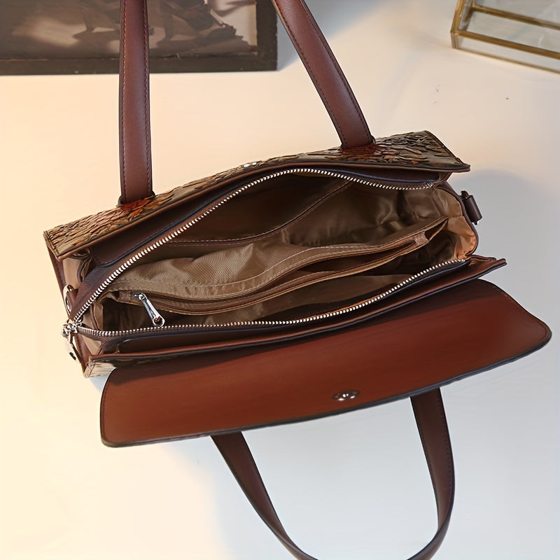 Vintage Top Handle Satchel, Retro Crossbody Bag, Women's Elegant Handbag, Shoulder Bag & Purse