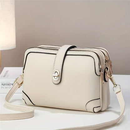 Multi Layer Crossbody Bag, Fashion Mini Shoulder Bag, Women's Three Zipper Square Purse