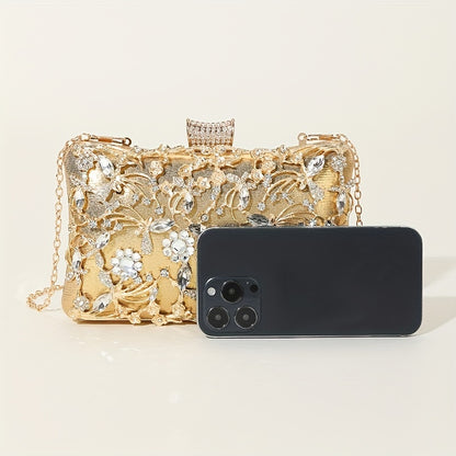 Elegant Hollow Flower & Rhinestone Decor Clutch Bag, Stylish Evening Bag For Party Women's Coin Purse