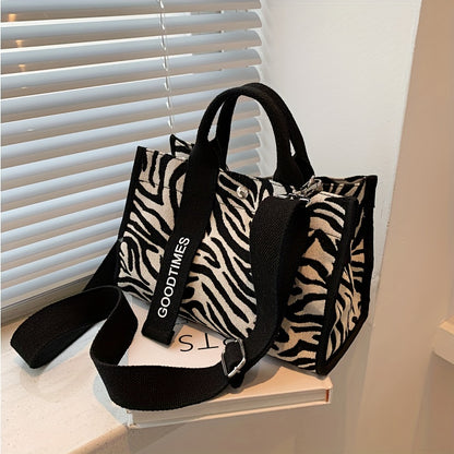 realaiot  Fashion Zebra Print Tote Bag, Trendy Canvas Crossbody Bag, Women's Casual Handbag, Shoulder Bag & Purse