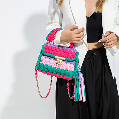 Mini Colorblock Crossbody Bag, Trendy Crochet Shoulder Bag, Women's Fashion Handbag & Purse