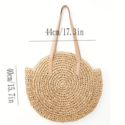 realaiot  Round Straw Beach Bag, Bohemian Travel Shoulder Bag, Women's Woven Handbags For Travel Holiday