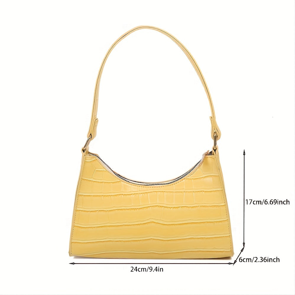 realaiot  Fashion Zipper Shoulder Bag, Casual Crocodile Pattern Underarm Bag, Trendy Handbag For Women