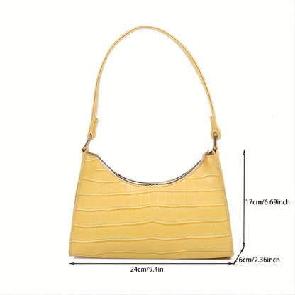 realaiot  Fashion Zipper Shoulder Bag, Casual Crocodile Pattern Underarm Bag, Trendy Handbag For Women