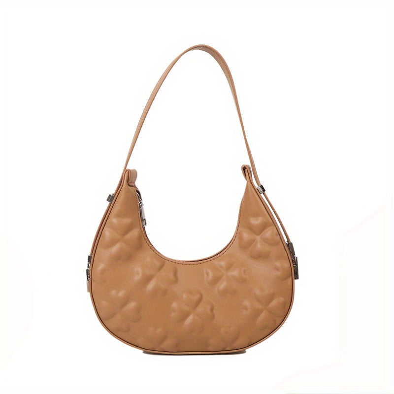 Solid Color Fashion Underarm Bag, Simple Casual PU Leather Half Moon Bag, Women's Trendy Versatile Shoulder Bag & Handbag