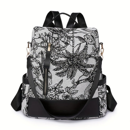 Vintage Floral Pattern Backpack, Anti-Theft Convertible Travel Daypack, Women's Fashion School Knapsack