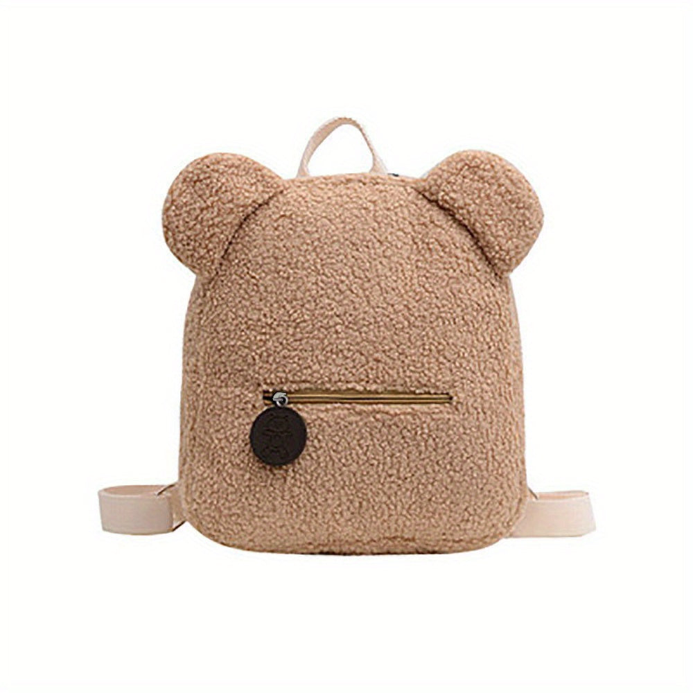 realaiot Fashion Cute Fuzzy Backpack, Kawaii Cartoon Bear Design Backpack For School And Travel (11.02*10.63*5.12) Inch