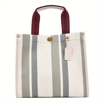 Striped Satchel Crossbody Tote Bag, Fabric Lightweight Messenger Bag, Casual Fashion Versatile Shoulder Bag