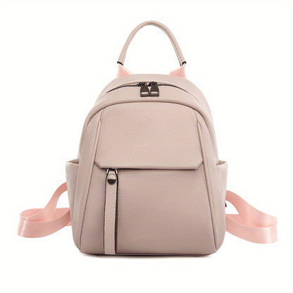 Women's Small Backpack, Solid Color Travel School Bag, Fashion PU Leather Daypack