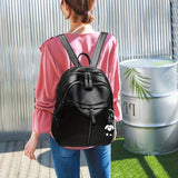 1pc PU New Backpack Large Capacity Student Schoolbag, Solid Color Lady's Soft Leather Backpack, Simple Black Backpack