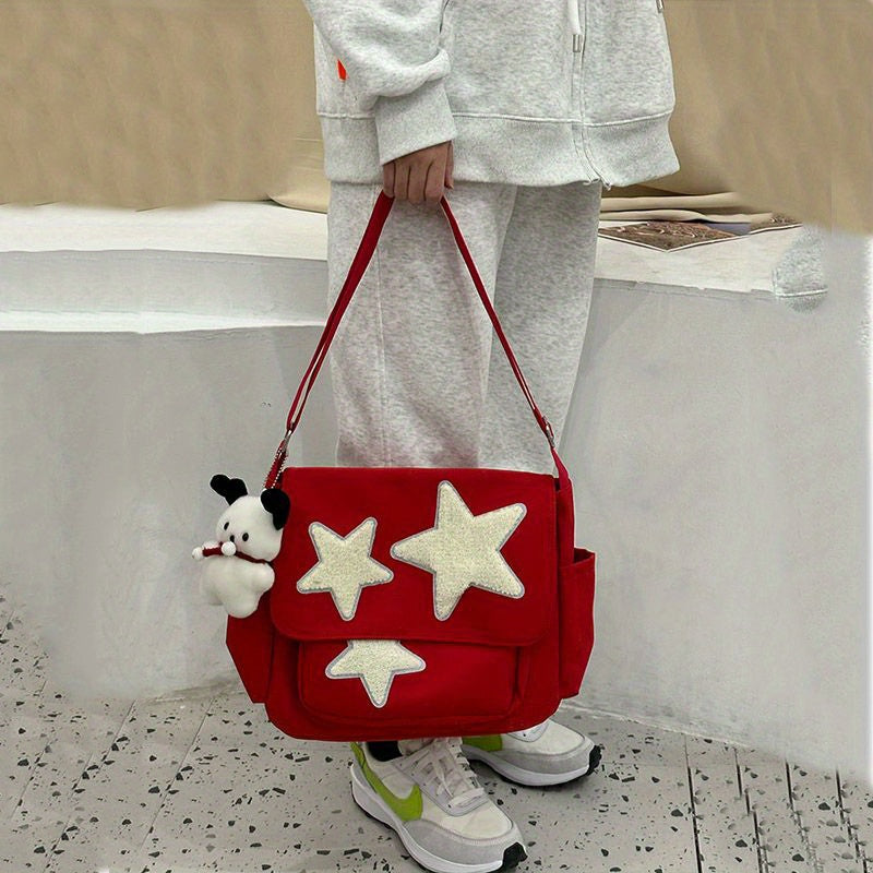 realaiot  Cute Star Pattern Tote Bag, Nylon WaterProof Lightweight Shoulder Bag, Casual Practical Commuter Bag