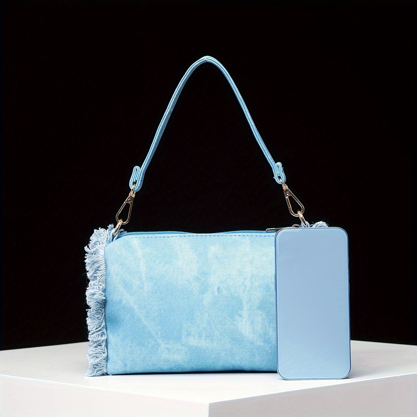 realaiot  Blue Y2K Style Mini Shoulder Square Bag, All-Match Zipper Underarm Bag, 2024 New Design Armpit Bag