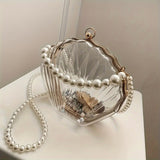 realaiot  1pc Girl's Transparent Trendy Shoulder Bag, Trendy Faux Pearl Hand-held Shell Bag