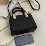 Mini Argyle Quilted Handbag For Women, Solid Color Crossbody Bag, Fashion Top Handle Square Purse