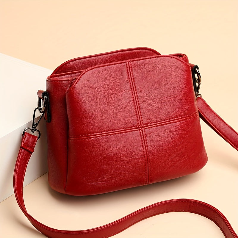 realaiot  Mini Simple Solid Color Crossbody Bag, PU Leather Textured Bag Purse, Classic Fashion Versatile Shoulder Bag (22.99cm X 11.99cm X 16.99cm)