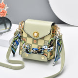 Mini Plaid Pattern Crossbody Bag, Studded & Chain Decor Flap Phone Purse, Faux Leather Shoulder Bag