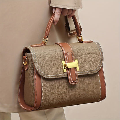 Fashion Textured Handbag For Women, Color Contrast Crossbody Bag, Luxury Top Handle Flap Purses