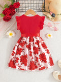 Charming Sweet Girls Floral Spliced Dress - Soft 93% Cotton, Perfect for Summer Parties & Gifts