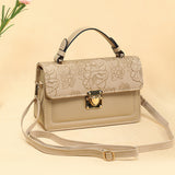 realaiot  Retro Flower Crossbody Bag, Trendy Mini Square Handbag, Solid Color Shoulder Bag For Women