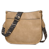 realaiot  Leopard Print Straps Crossbody Bag, Solid Color Saddle Bag, Shoulder Zipper Bag For Work