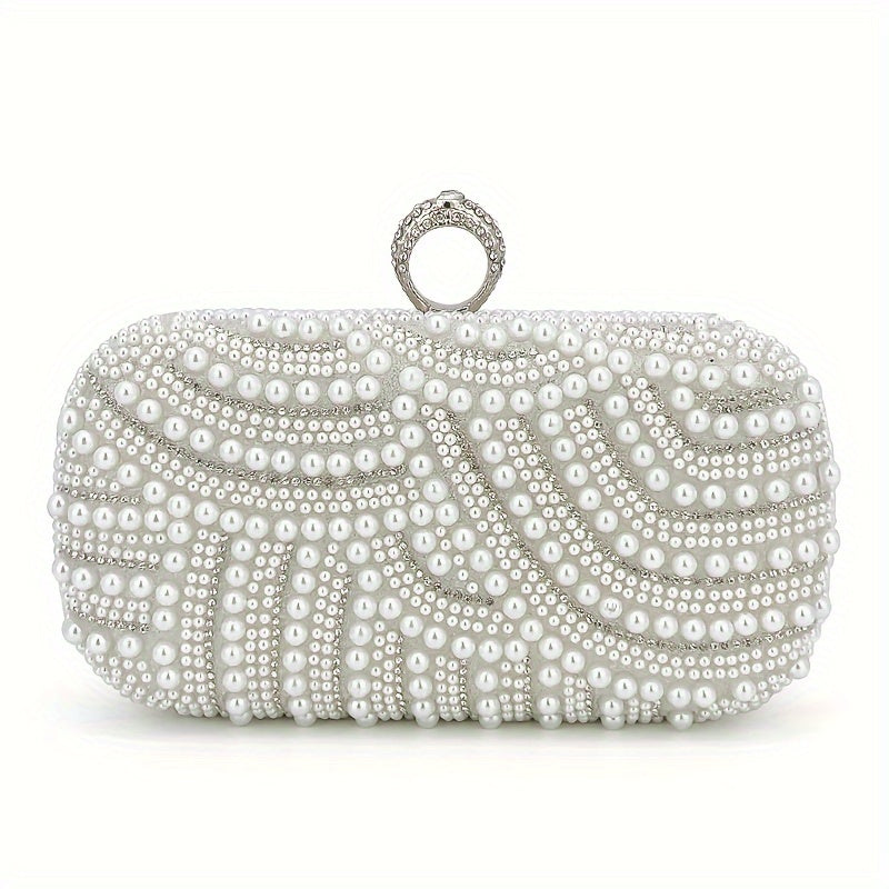 realaiot  Elegant Pearl Rhinestone Clutch, Glitter Dinner Clutch Purse, Classic Banquet Handbag For Wedding Party Prom