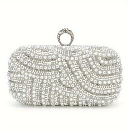 realaiot  Elegant Pearl Rhinestone Clutch, Glitter Dinner Clutch Purse, Classic Banquet Handbag For Wedding Party Prom