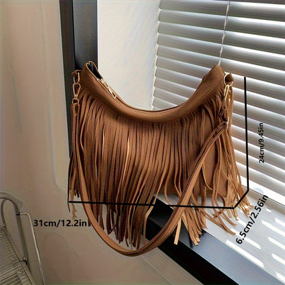 realaiot Vintage Fringe Crossbody Bag, Retro Bohemian Shoulder Bag, Women's Hippie Handbag & Tote Purse