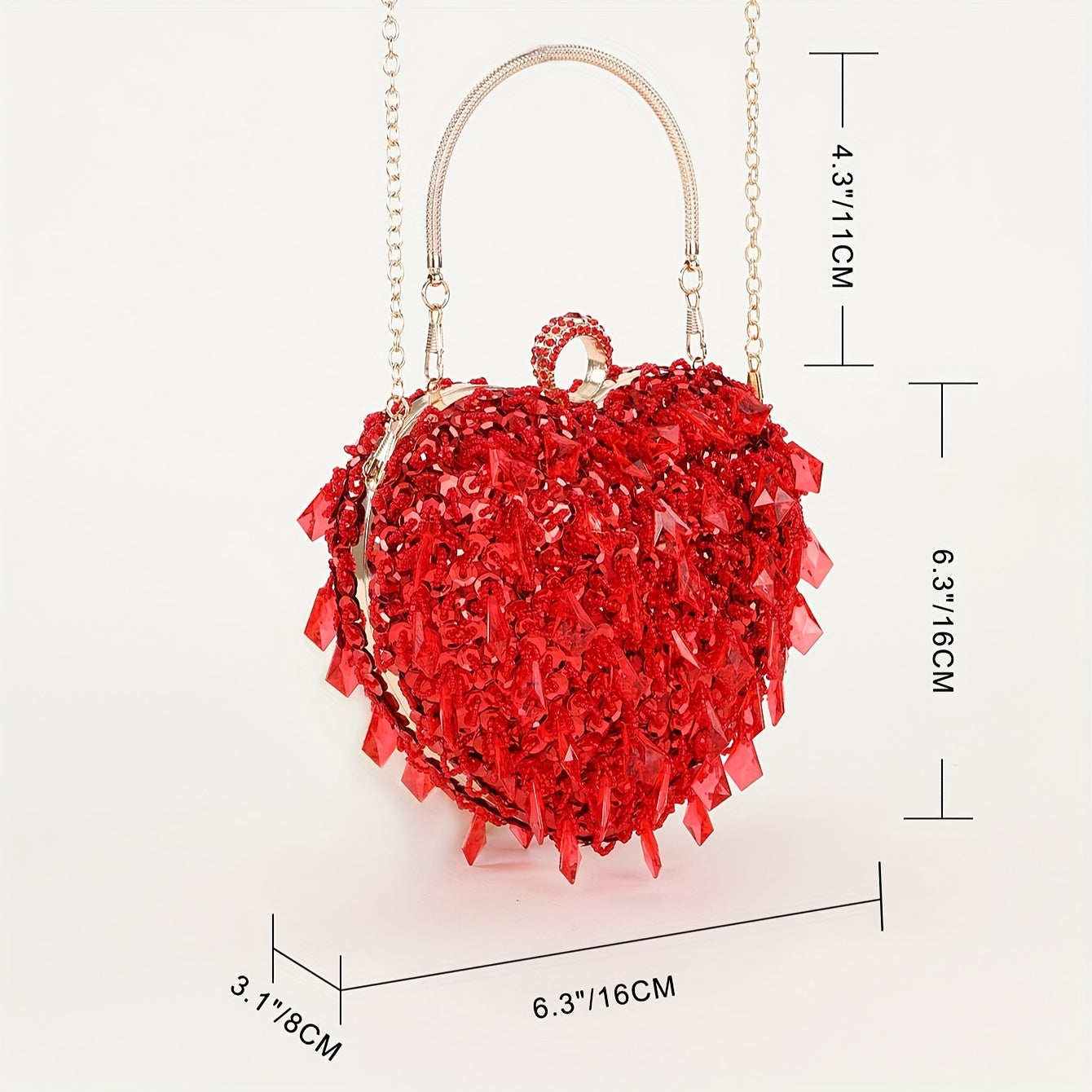 Red Mini Heart Satchel Bag, Tassel Decor Sequins Top Handle Evening Bag, Women's Elegant Wedding Prom Wallet