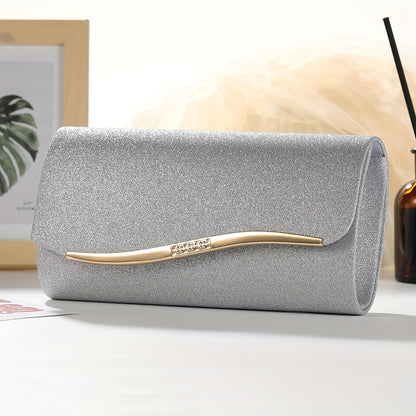 realaiot  Elegant Flap Evening Bag, Solid Color Chain Dinner Bag, Perfect Clutch For Prom, Wedding And Banquet