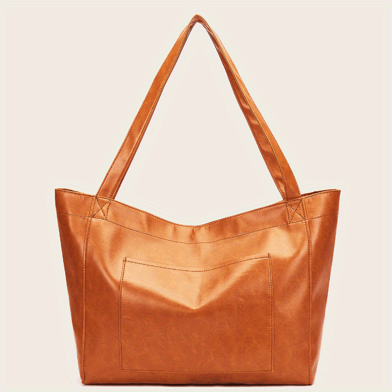 Elegant Large Tote Bag, Women's Trendy Shoulder Bag With Front Pocket For Work & School