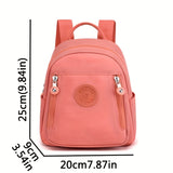 realaiot  Lightweight Nylon Zipper Backpack, Versatile Solid Color Knapsack, Adjustable Strap Rucksack