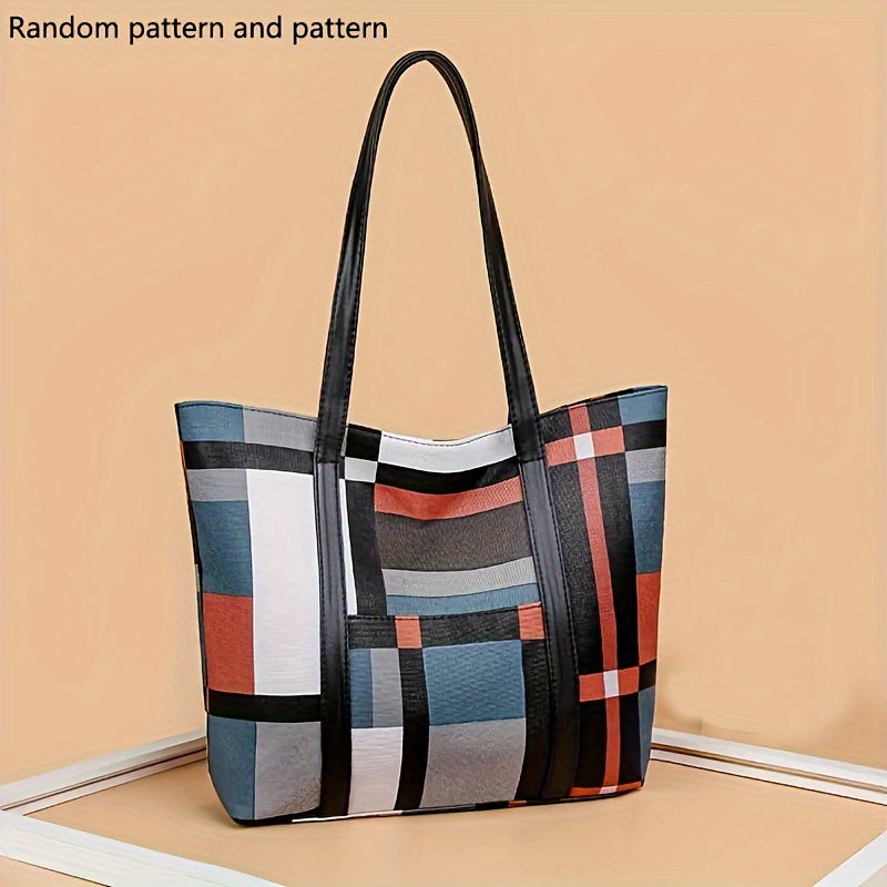 Fashion Plaid Print Tote Bag, Large Capacity Shoulder Bag, Women's Casual Handbag & Hobo Purse For Commute