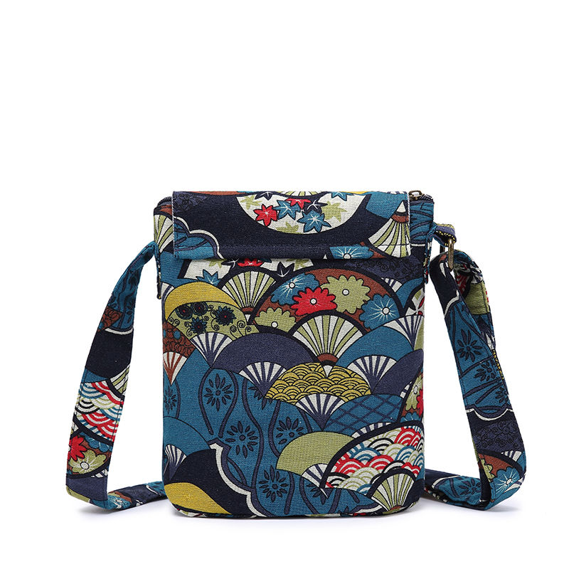 realaiot  Ethnic Style Crossbody Bag, Vintage Floral Print Bucket Bag, Women's Fabric Flap Purse