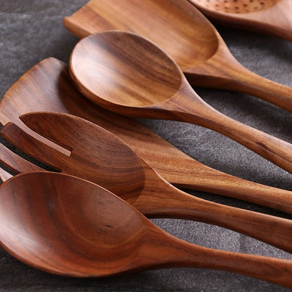 1 Set, Premium Teak Wooden Cooking Utensils Set - Extremely Durable, Non-Scratch, and Gentle on Cookware, Complete with Spoons and Spatula for Healthy and Natural Cooking, Perfect for Preparing Nutritious Meals with Natural Ingredients