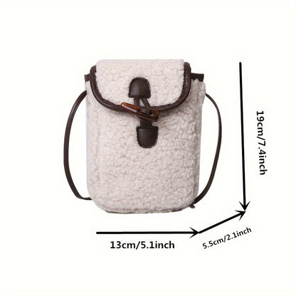 realaiot Simple Plush Mobile Phone Bag, Women Faux Lambswool Crossbody Bag, Fashion Autumn Winter Square Purse